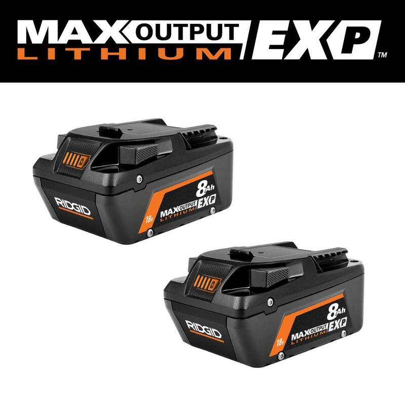 Batería de iones de litio RIDGID 18V 8.0 Ah de salida máxima EXP (paquete de 2) - AC840080P
