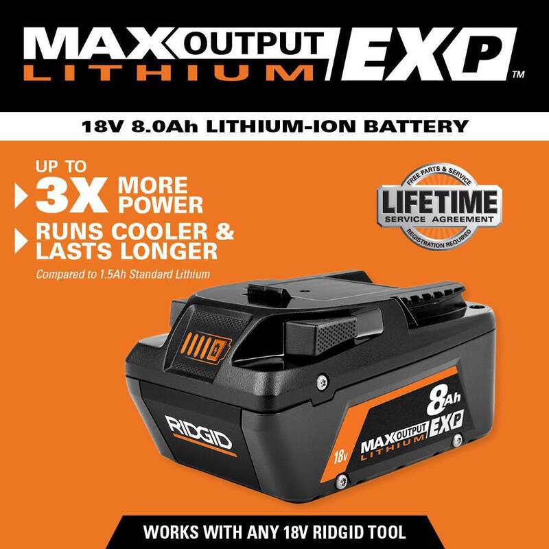Batería de iones de litio RIDGID 18V 8.0 Ah de salida máxima EXP (paquete de 2) - AC840080P