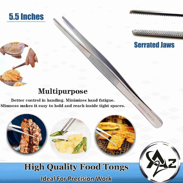 A2Z Scilab Culinary Tweezers, Blunt Serrated Jaws, 5 Inch, Stainless Steel Tongs - A2Z-ZR1031