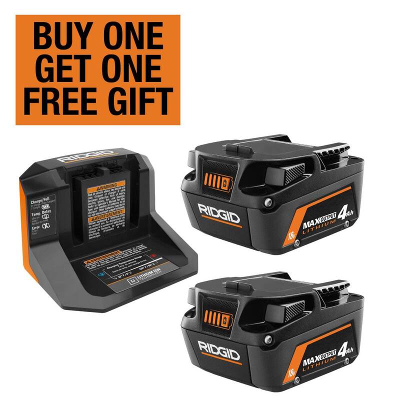Kit de inicio RIDGID de salida máxima de 18V con (2) baterías de 4.0 Ah y cargador - AC8609340SB