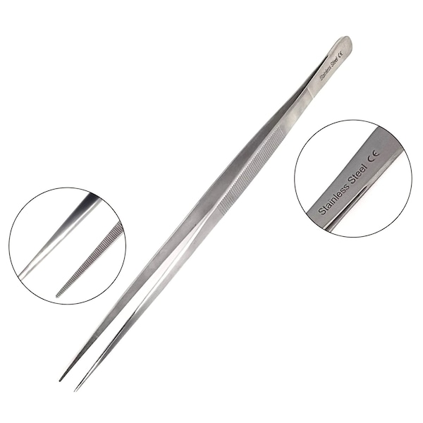 A2Z Scilab Culinary Tweezers, Narrow Precision Serrated Jaws, 12 Inch Straight, Stainless Steel Tongs - A2Z-ZR1051