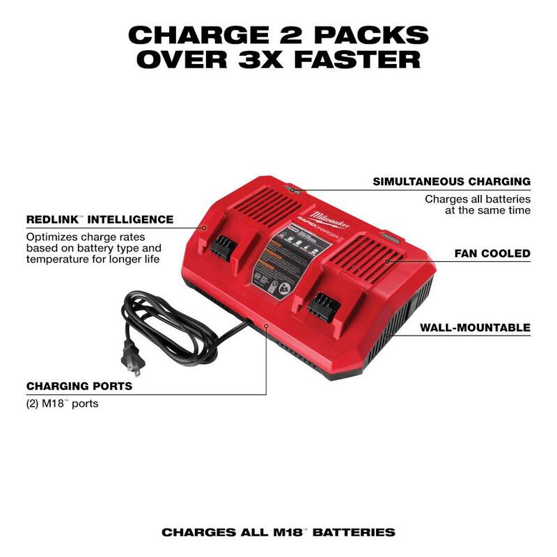 Cargador de batería doble Milwaukee M18 de 18 voltios de iones de litio - 48-59-1802