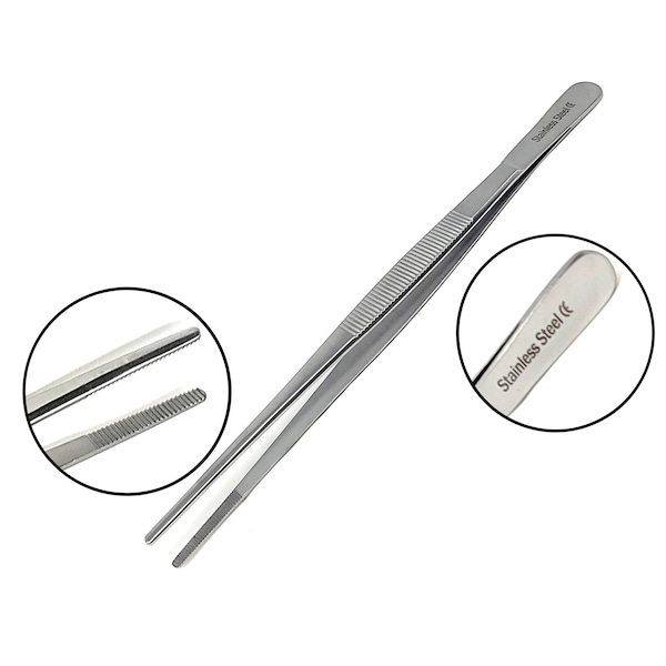 A2Z Scilab Culinary Tweezers, Blunt Serrated Jaws, 6 Inch, Stainless Steel Tongs - A2Z-ZR1033