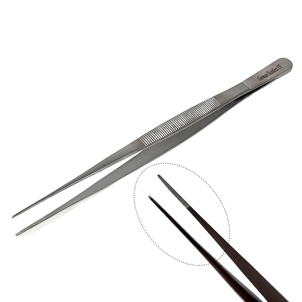 A2Z Scilab Culinary Tweezers, Narrow Precision Serrated Jaws, 8 Inch Straight, Stainless Steel Tongs - A2Z-ZR1046