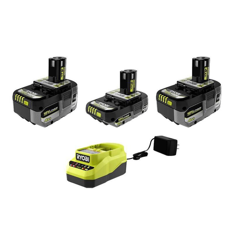 RYOBI ONE+ 18V Lithium-Ion HIGH PERFORMANCE Starter Kit con batería de 2.0 Ah, (2) baterías de 4.0 Ah y cargador - PSK108SB