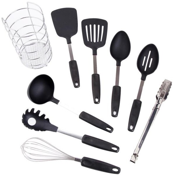 Gibson Gibson 92104.09  Chefs Better Basics Utensil Set with Round Shape Wire Caddy - 9 Piece - 92104.09