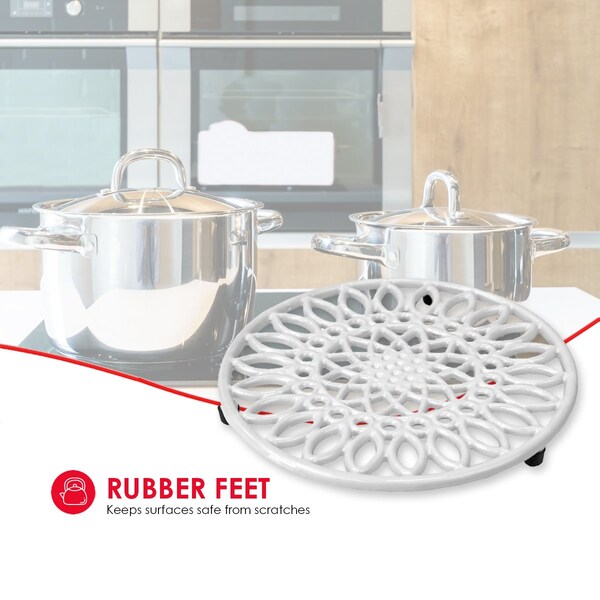Hds Trading Sunflower Heavy Weight Cast Iron Trivet, White - ZOR96056