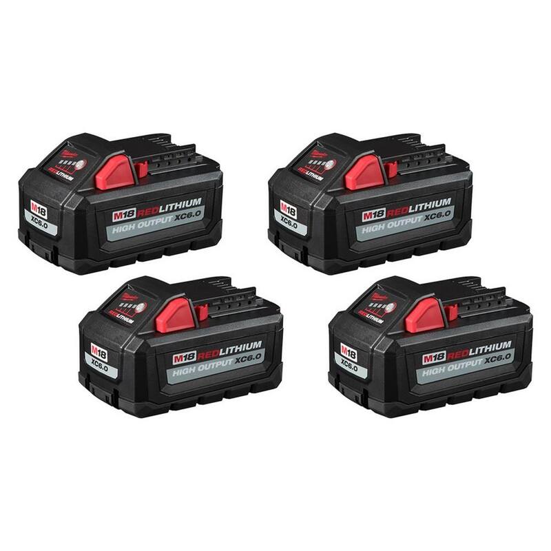 Paquete de baterías de iones de litio de alto rendimiento Milwaukee M18 de 18 voltios con capacidad de 6.0Ah (paquete de 4) - 48-11-1862-48-11-1862