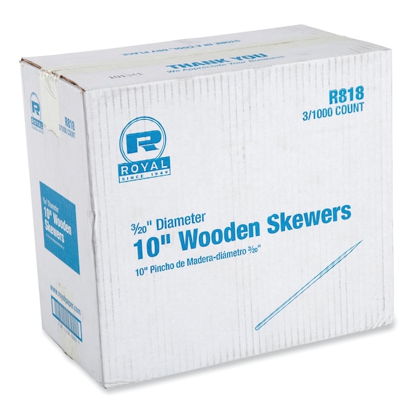 Amercareroyal Wooden Skewers, 10 in., Natural, 3000PK - R818