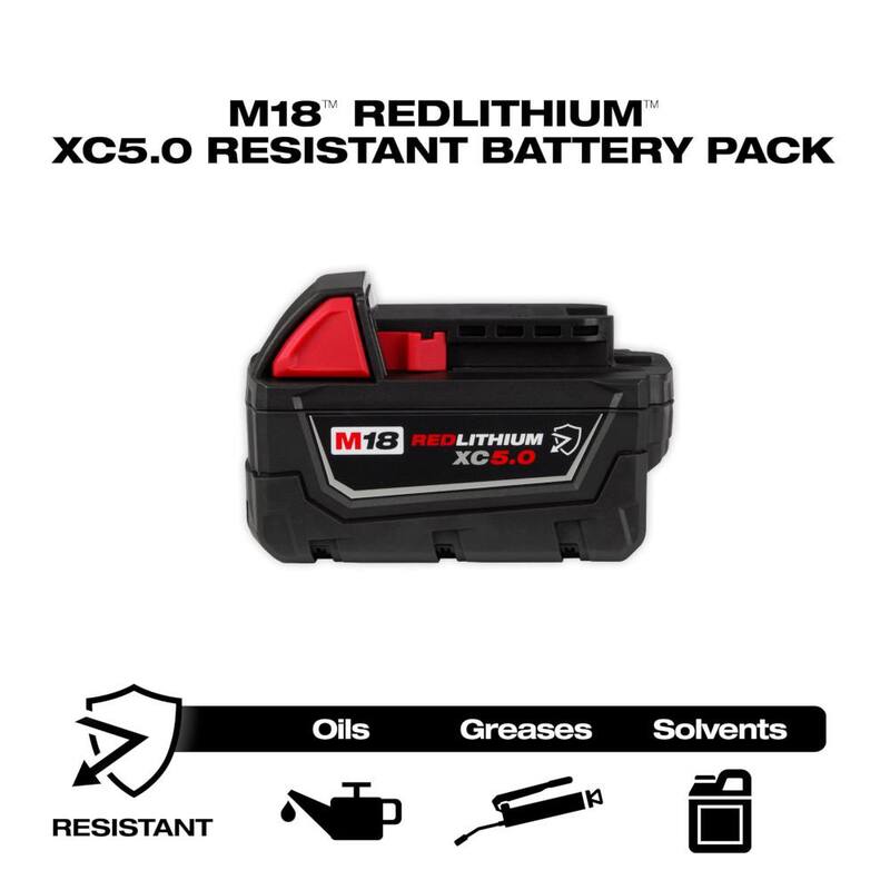 Paquete de batería de capacidad extendida Milwaukee M18 de 18 voltios y 5.0 Ah de iones de litio resistente - 48-11-1850R