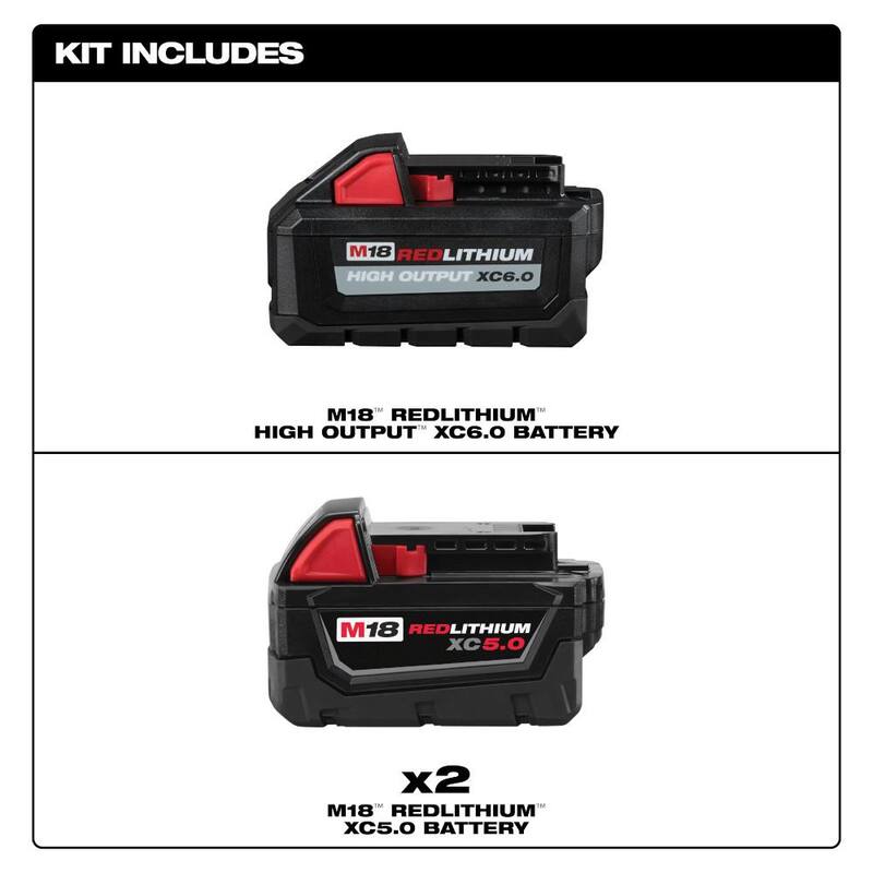 Milwaukee M18 18-Volt Lithium-Ion (1) Batería de alta capacidad de salida de 6.0Ah y (2) Batería de 5.0Ah (paquete de 3) - 48-11-1856