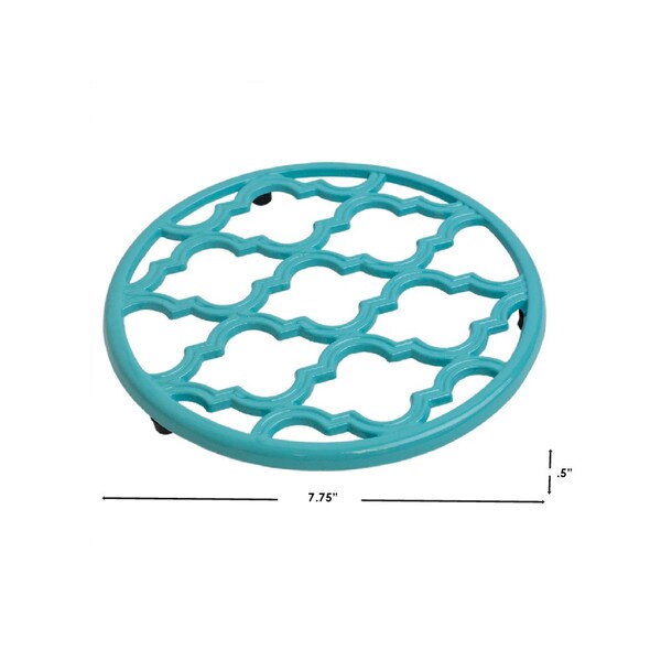Hds Trading Round Heavy Weight Decorative Cast Iron Trivet wSoft NonSkid Rubber Peg Feet, Turquoise - ZOR96053