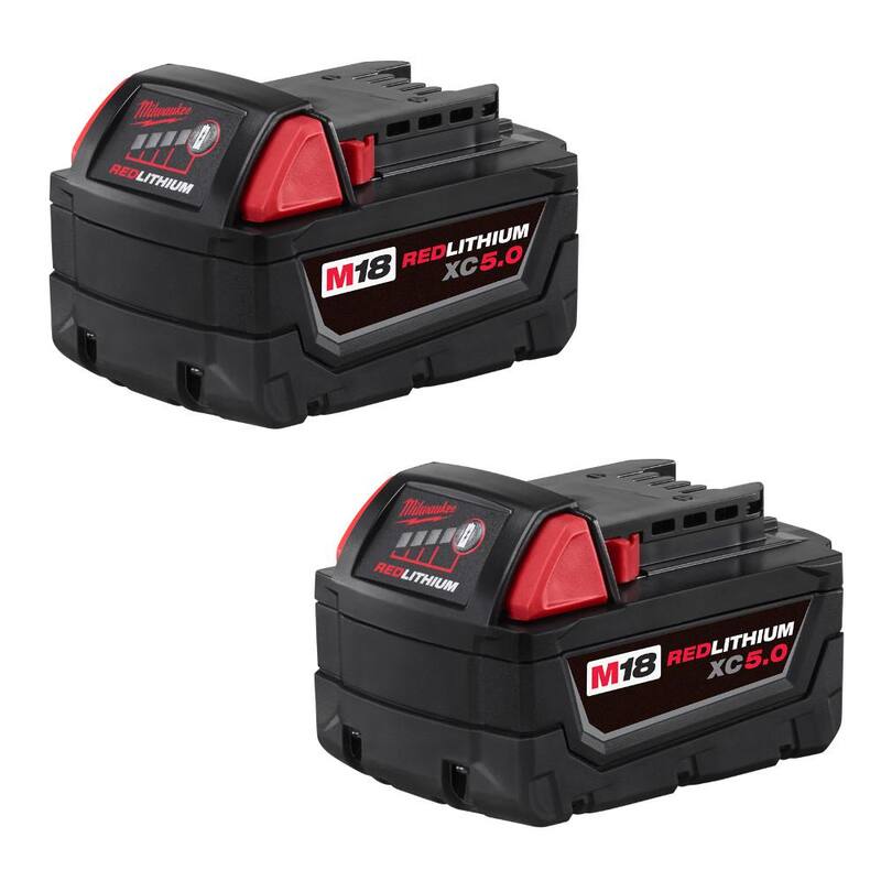Milwaukee M18 Paquete de batería de iones de litio de 18 voltios de capacidad extendida XC 5.0 Ah (Paquete de 2) - 48-11-1852