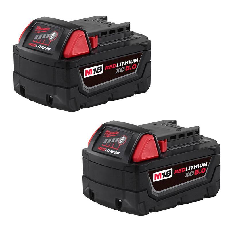 Milwaukee M18 Paquete de batería de iones de litio de 18 voltios de capacidad extendida XC 5.0 Ah (Paquete de 2) - 48-11-1852