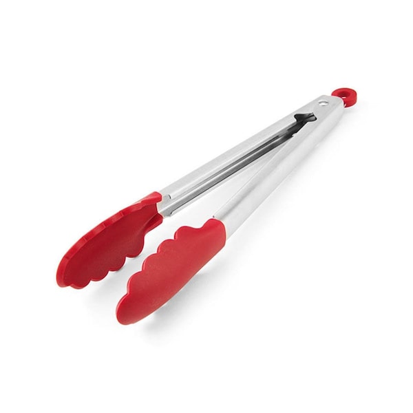 Shefu Products 1.38 x 10.83 in. Silver & Red Silicone & Stainless Steel Tip Tongs - SH2087682
