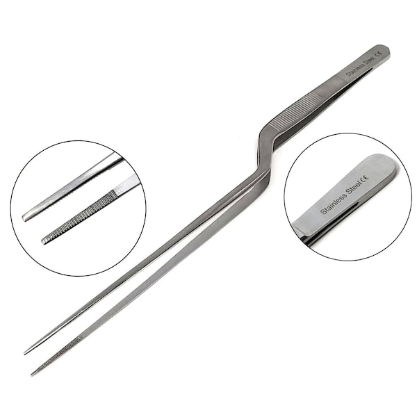 A2Z Scilab Offset Culinary Tweezers, Precision Serrated Jaws, 12 Inch, Stainless Steel Tongs - A2Z-ZR1057
