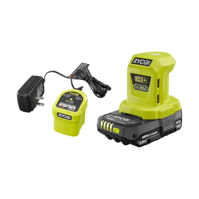 Kit de inicio de fuente de energía portátil inalámbrica de 18V RYOBI ONE+ con batería de 1.5 Ah y cargador - P743GCSB.