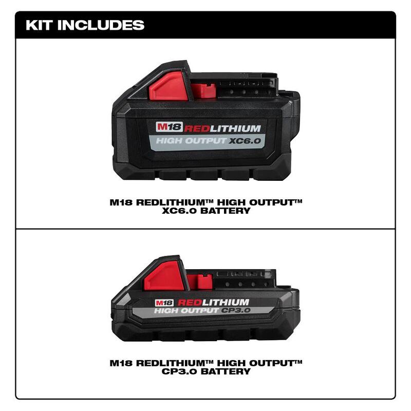 Batería de alto rendimiento de iones de litio de 18 voltios Milwaukee M18 de 6.0 Ah y 3.0 Ah (paquete de 2) - 48-11-1865S