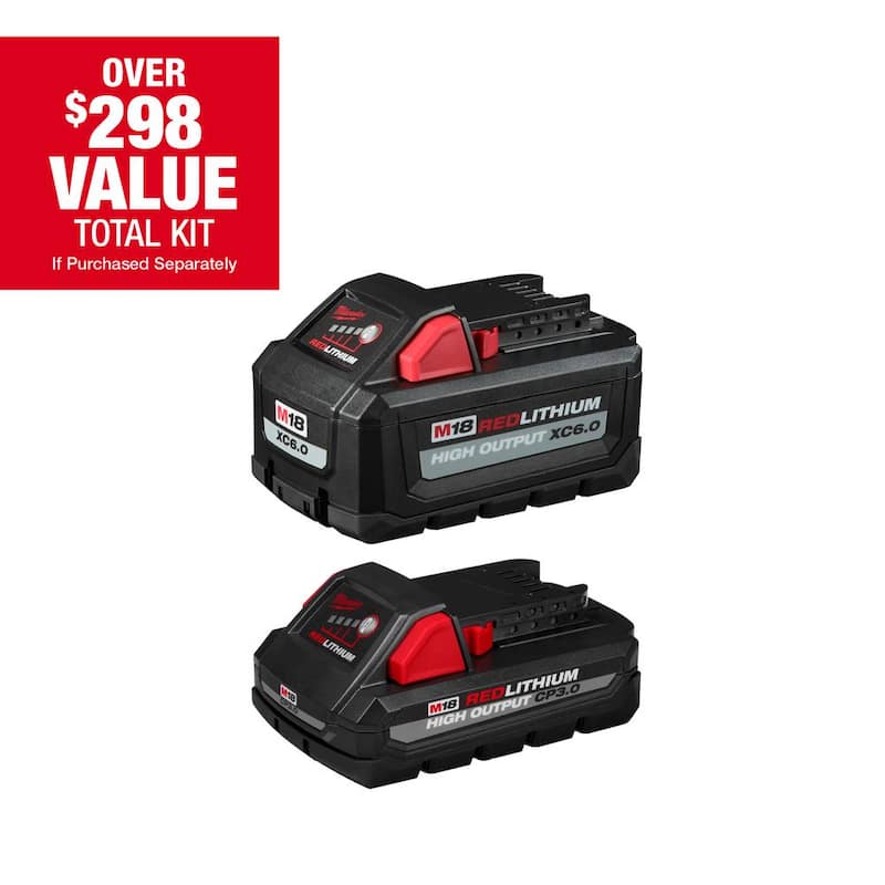 Batería de alto rendimiento de iones de litio de 18 voltios Milwaukee M18 de 6.0 Ah y 3.0 Ah (paquete de 2) - 48-11-1865S