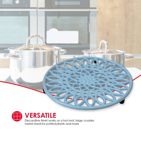 Hds Trading Sunflower Heavy Weight Cast Iron Trivet, Light Blue - ZOR96055