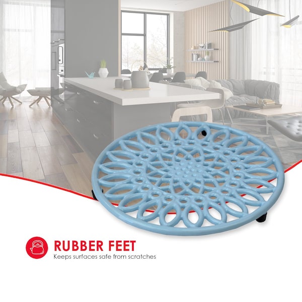 Hds Trading Sunflower Heavy Weight Cast Iron Trivet, Light Blue - ZOR96055