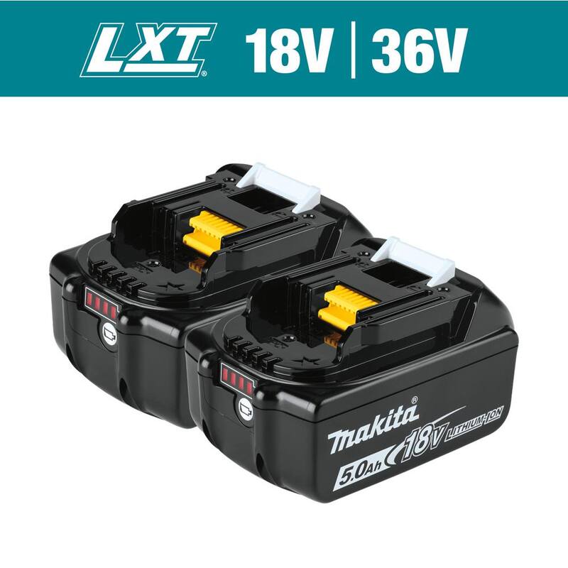 Paquete de baterías de alta capacidad de 18V LXT de ion de litio de Makita 5.0 Ah con indicador de nivel de carga LED (2 unidades) - BL1850B-2