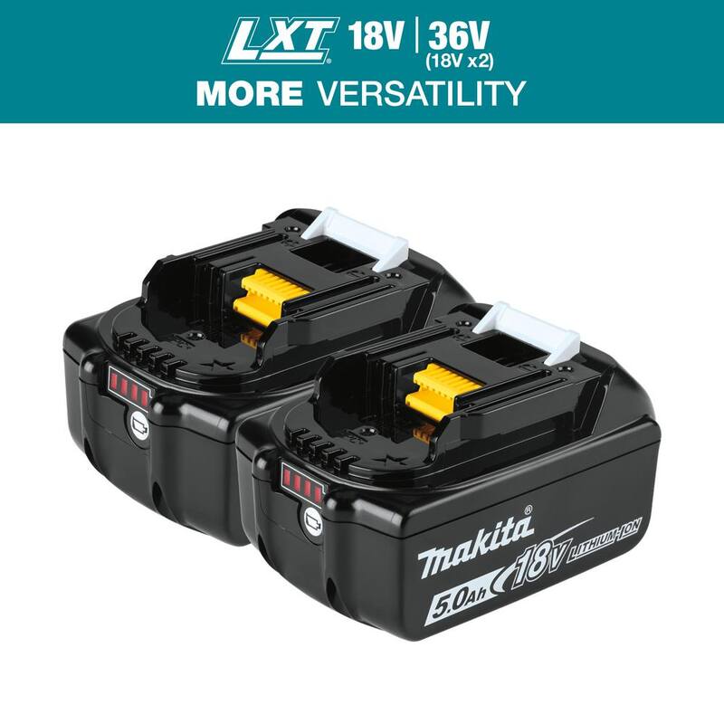 Paquete de baterías de alta capacidad de 18V LXT de ion de litio de Makita 5.0 Ah con indicador de nivel de carga LED (2 unidades) - BL1850B-2