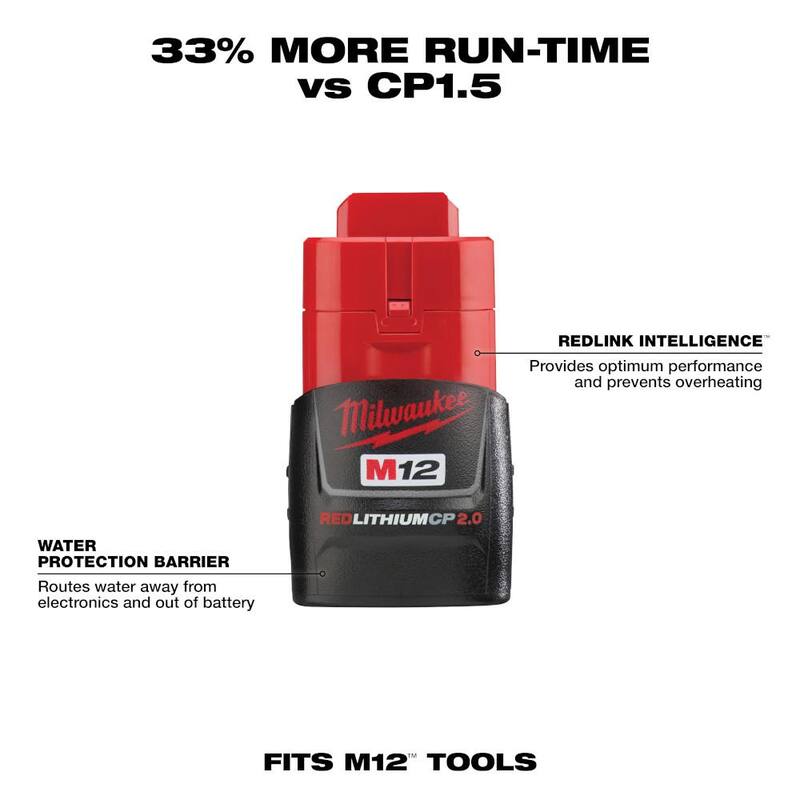 Paquete de batería compacta Milwaukee M12 de 12 voltios y 2.0 Ah de iones de litio - 48-11-2420