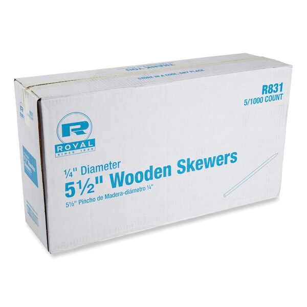 Amercareroyal Wooden Skewers, 5.5 in., Natural, 5000PK - R831