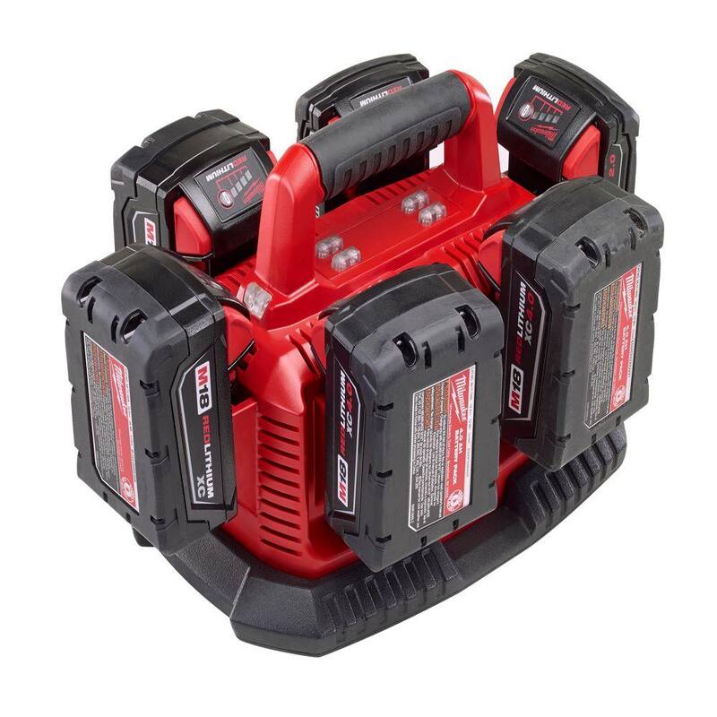 Cargador de batería secuencial de 6 puertos Milwaukee M18 de 18 voltios de iones de litio - 48-59-1806