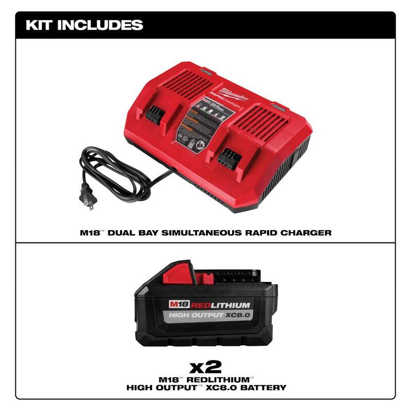 Cargador de batería dual rápido Milwaukee M18 18V de iones de litio con (2) Baterías de alto rendimiento de 8 Ah - 48-59-1882