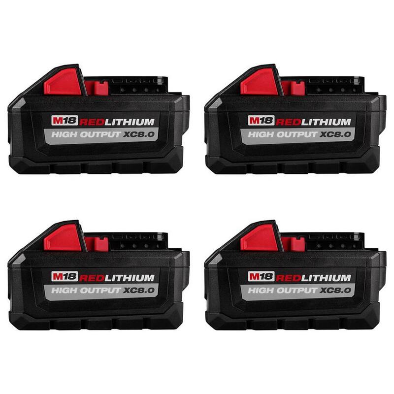 Batería Milwaukee M18 de 18 voltios de alta capacidad de salida de iones de litio de 8.0 Ah (paquete de 4) - 48-11-1880-4X