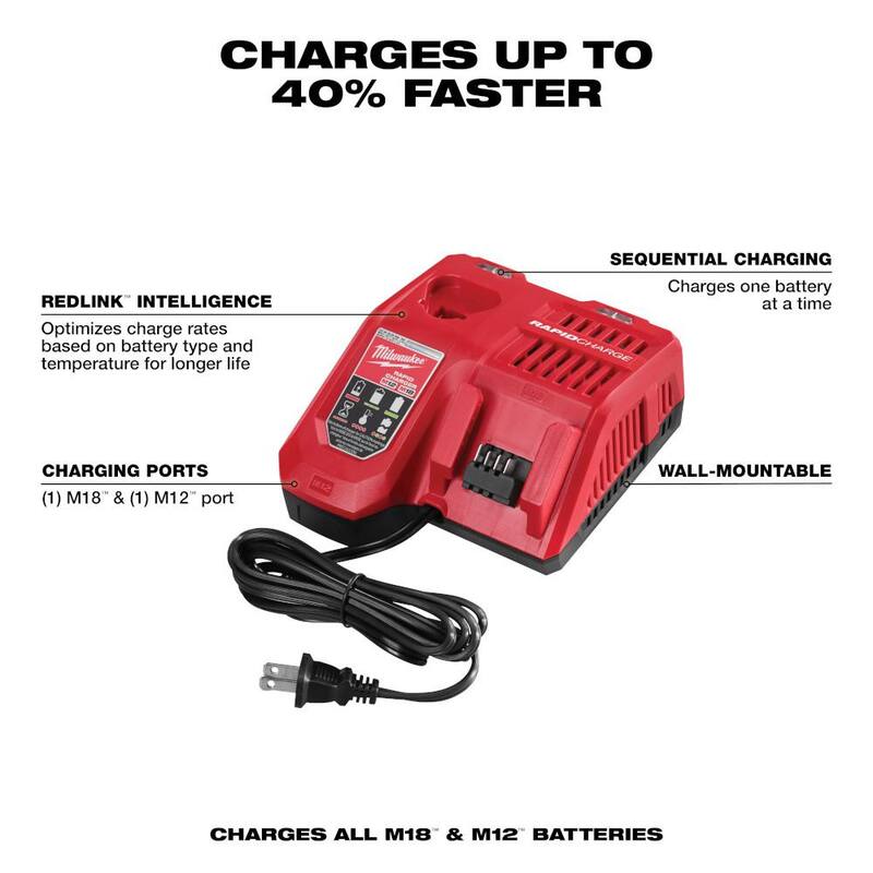 Cargador rápido de baterías multi voltaje de 12 y 18 voltios de iones de litio Milwaukee M12 y M18 - 48-59-1808
