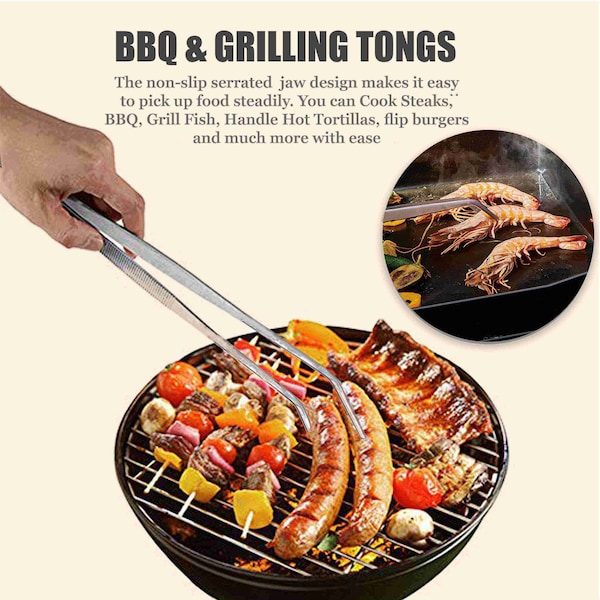 A2Z Scilab Culinary Tweezers, Blunt Serrated Jaws, 12 Inch Curved, Stainless Steel Tongs - A2Z-ZR1037