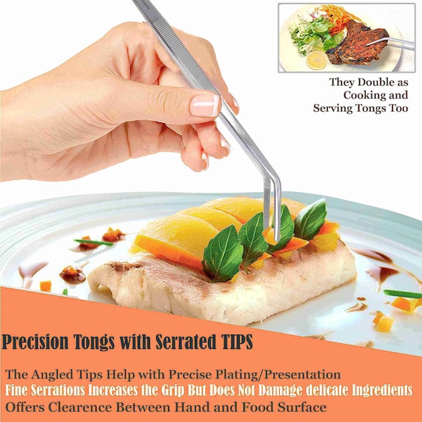 A2Z Scilab Culinary Tweezers, Blunt Serrated Jaws, 12 Inch Curved, Stainless Steel Tongs - A2Z-ZR1037