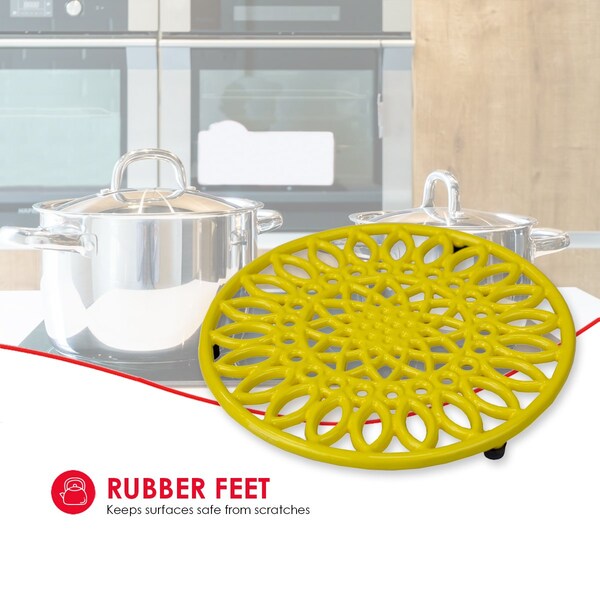 Hds Trading Sunflower Heavy Weight Cast Iron Trivet, Yellow - ZOR96057