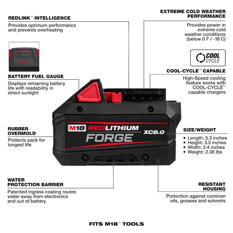 Milwaukee M18 FORGE 8.0 Y DBSC KIT con M18 18V Batería de litio-ion REDLITHIUM FORGE XC 8.0 Ah - 48-59-1881SC-48-11-1881