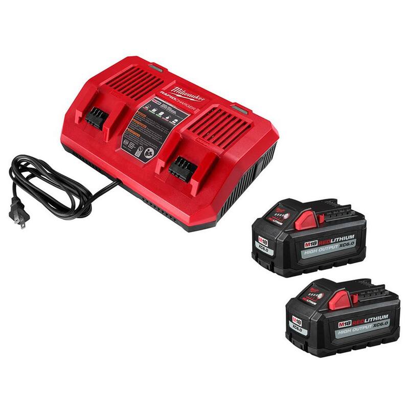 Cargador de batería doble Milwaukee M18 de 18 voltios de iones de litio con paquete de batería de 6.0Ah (paquete de 2) - 48-59-1802-48-11-1862