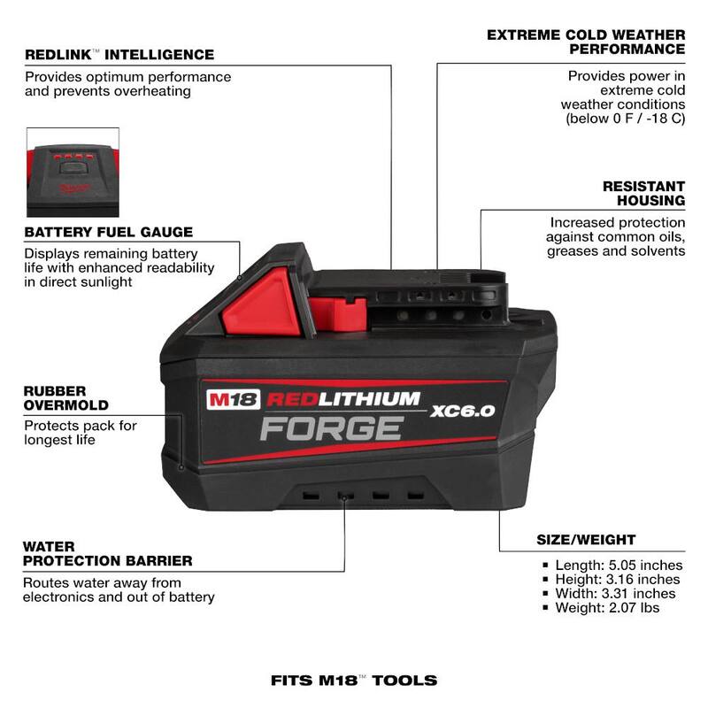 Batería Milwaukee M18 18V 6.0 Ah de Litio-ion REDLITHIUM FORGE (Paquete de 4) - 48-11-1861P-48-11-1861P