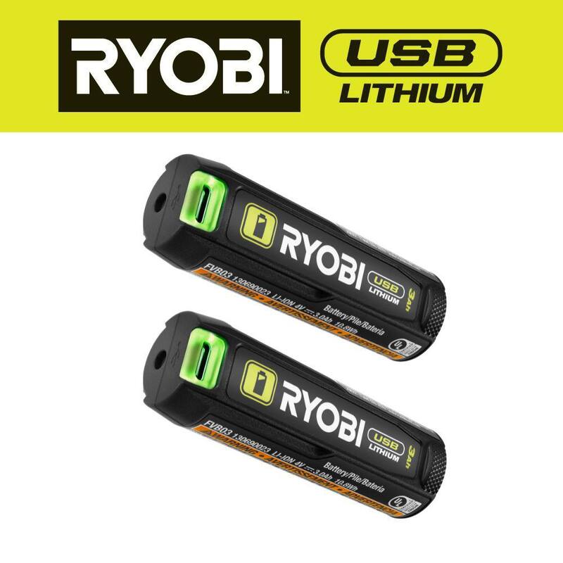 Batería recargable de iones de litio RYOBI USB de 3.0 Ah (paquete de 2) - FVB203