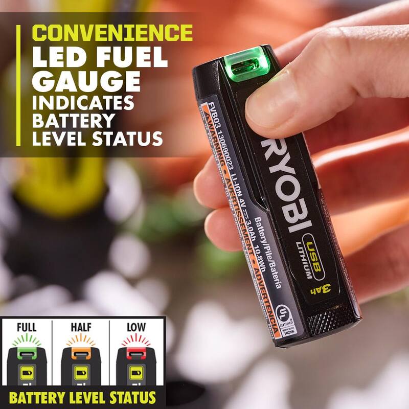 Batería recargable de iones de litio RYOBI USB de 3.0 Ah (paquete de 2) - FVB203