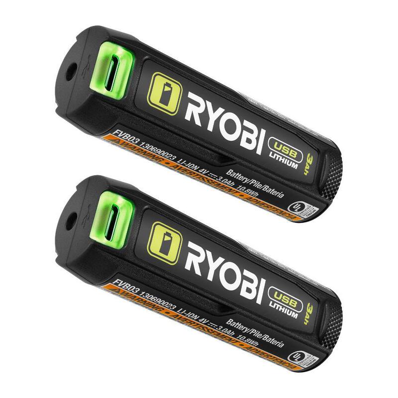 Batería recargable de iones de litio RYOBI USB de 3.0 Ah (paquete de 2) - FVB203