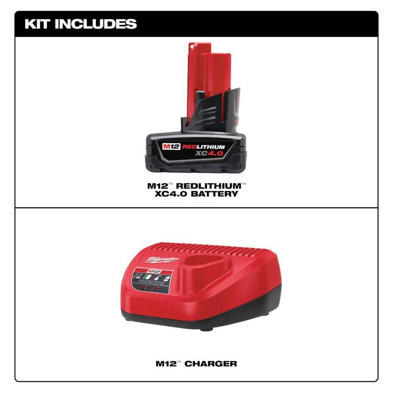 Milwaukee M12 12-Volt Lithium-Ion XC Battery Pack 4.0 Ah y Kit Inicial de Cargador - 48-59-2440.