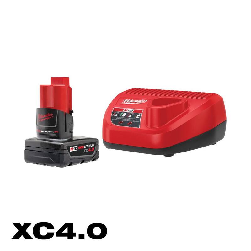 Milwaukee M12 12-Volt Lithium-Ion XC Battery Pack 4.0 Ah y Kit Inicial de Cargador - 48-59-2440.