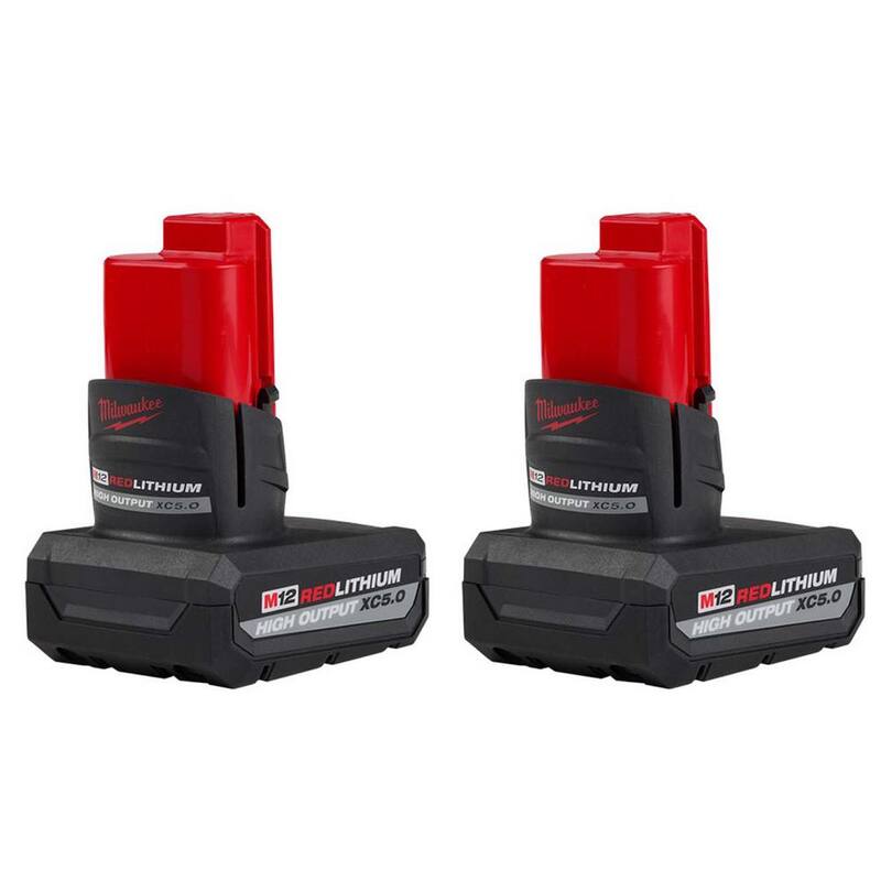 Batería de litio XC de alto rendimiento de 5 Ah de Milwaukee M12 de 12 voltios (paquete de 2) - 48-11-2450-48-11-2450