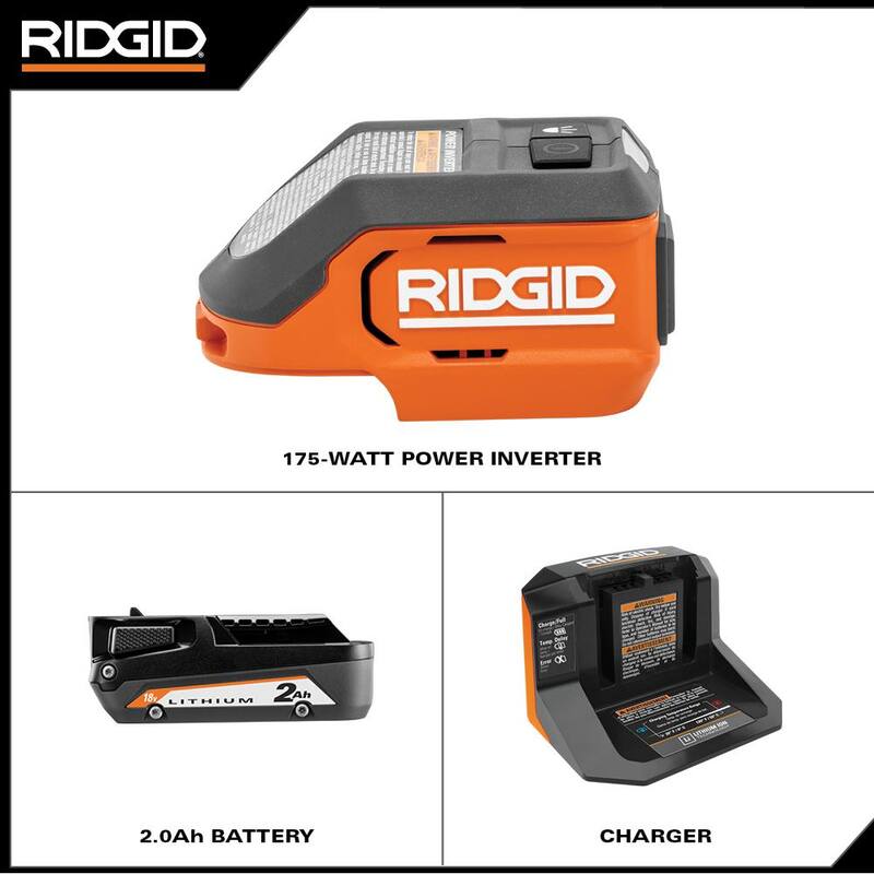 Kit inversor de energía sin cable de 18V RIDGID con batería de iones de litio de 2.0 Ah y cargador - AC86097KSB