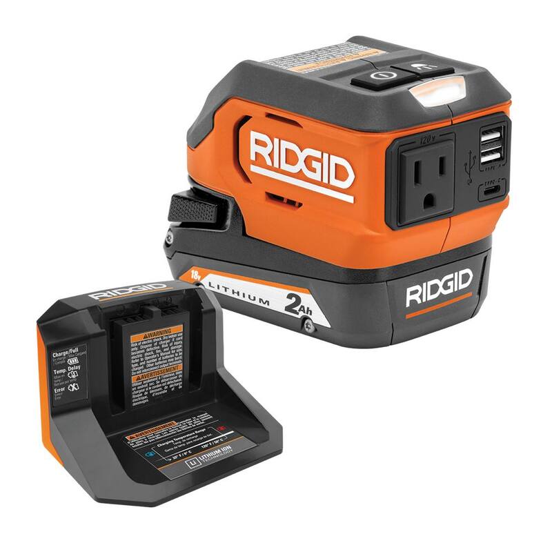 Kit inversor de energía sin cable de 18V RIDGID con batería de iones de litio de 2.0 Ah y cargador - AC86097KSB