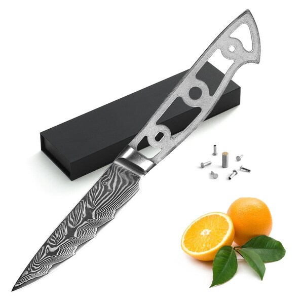 Katsura Cutlery 3.75 in. Storm-V Series 25 mm Blade Width Damascus Blank Blade Paring Knife - CKVD9B-NO LOGO