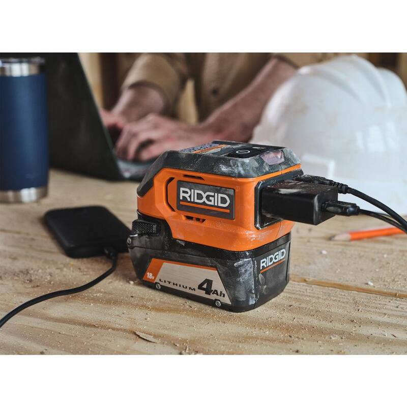 Kit de baterías RIDGID 18V (2) 4.0 Ah y cargador con inversor de corriente de 175 Watts de 18V - AC93044SBN-AC86097