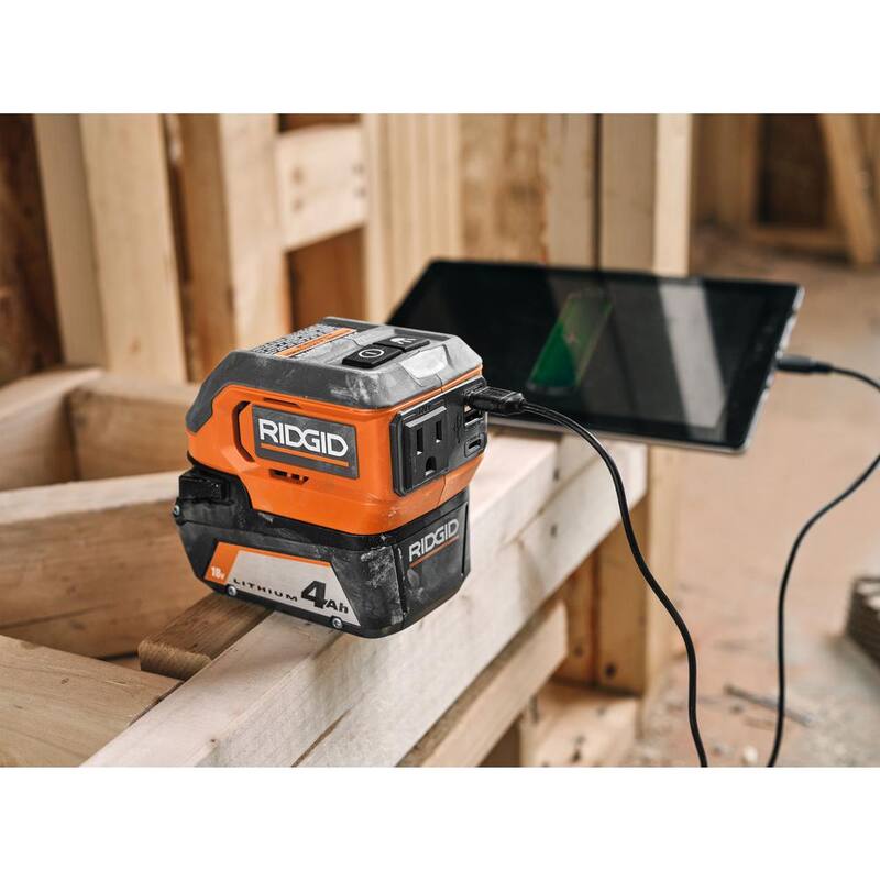Kit de baterías RIDGID 18V (2) 4.0 Ah y cargador con inversor de corriente de 175 Watts de 18V - AC93044SBN-AC86097